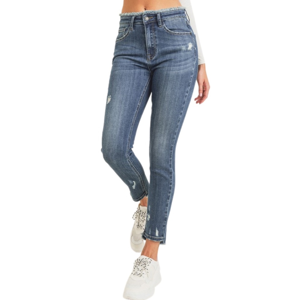 Frayed Waist High Rise Jeans